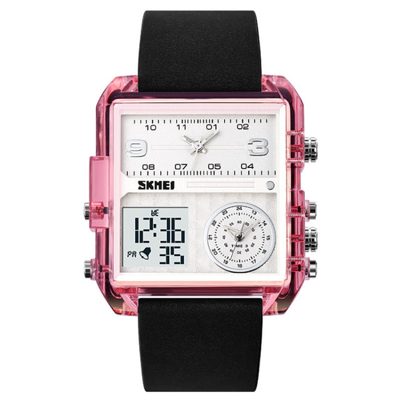 SKMEI 2021 Square Large Dial Triple Movement Men Sports Watch(Transparent Pink)