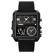 SKMEI 2021 Square Large Dial Triple Movement Men Sports Watch(Black Black Machine)