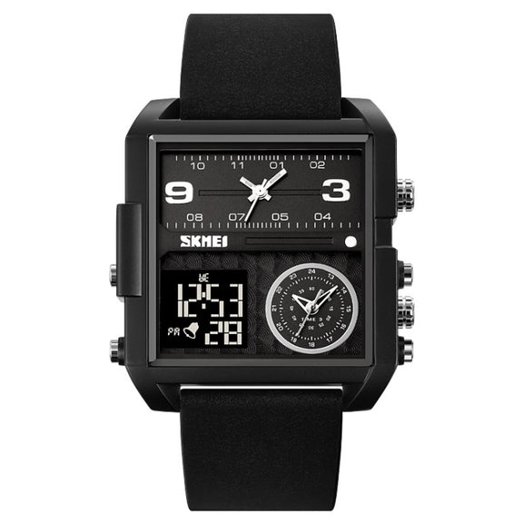 SKMEI 2021 Square Large Dial Triple Movement Men Sports Watch(Black Black Machine)