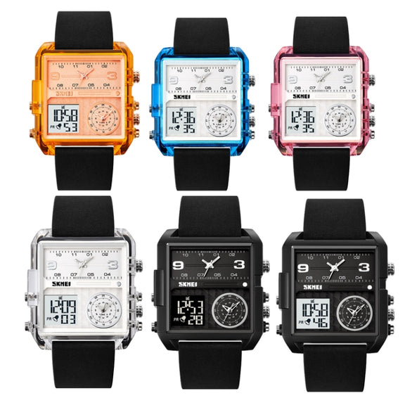 SKMEI 2021 Square Large Dial Triple Movement Men Sports Watch(Transparent Pink)