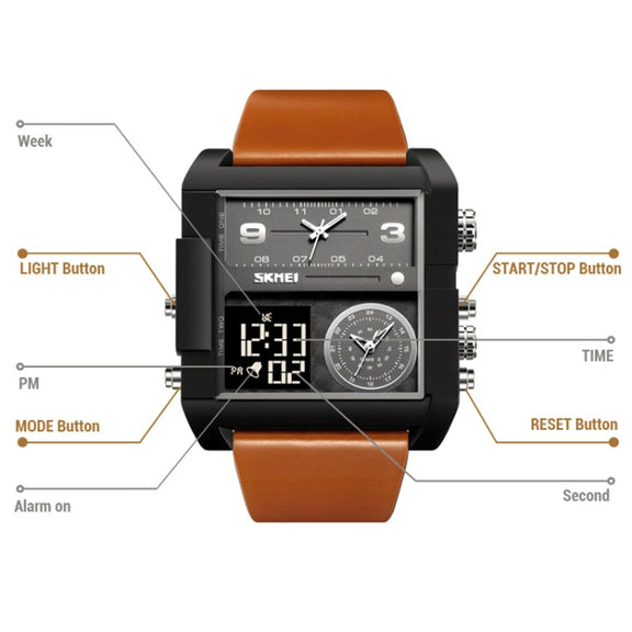 SKMEI 2021 Square Large Dial Triple Movement Men Sports Watch(Transparent White)