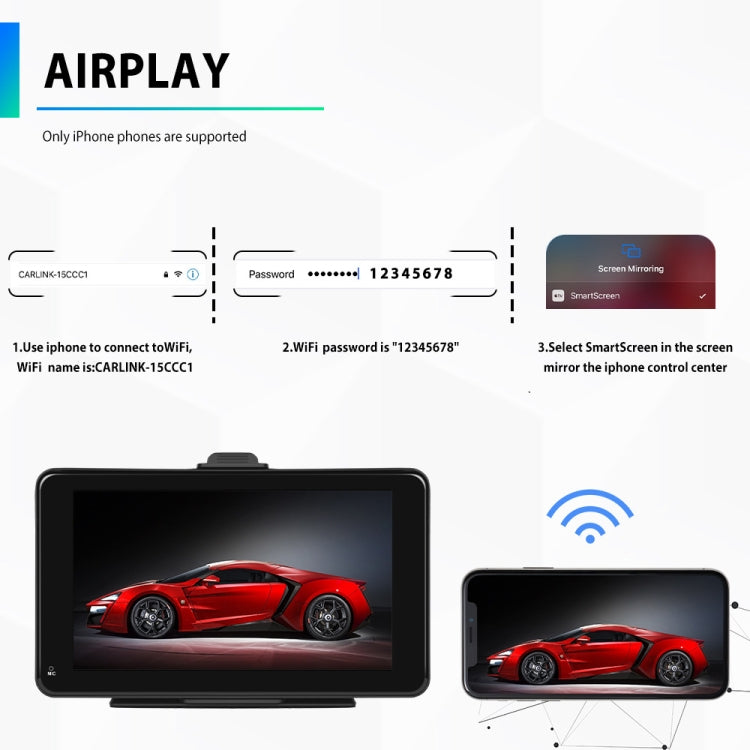 A3135 7 Inch HD Wired Smart Screen With Wireless CarPlay + Android Auto + Android With With 16G Memory Card
