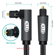 EMK 90 Degree Swivel Adjustable Right Angled 360 Degrees Rotatable Plug Nylon Woven Mesh Optical Audio Cable, Cable Length:15m(Black)