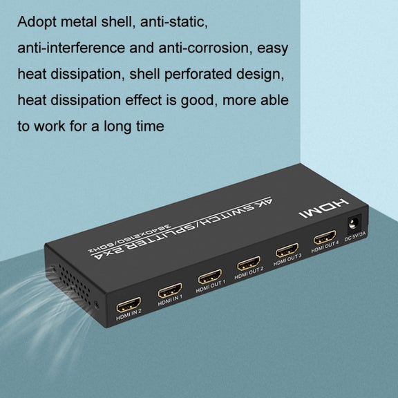 FJGEAR FJ-4K204 2 In 4 Out HD 4K Audio HDMI Switch Distributor, Plug Type:EU Plug