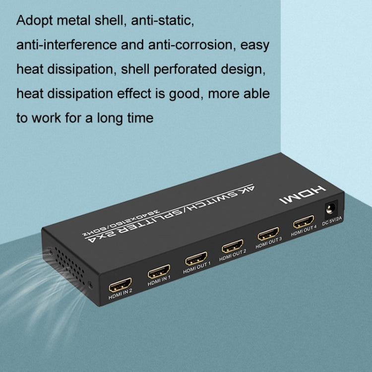 FJGEAR FJ-4K204 2 In 4 Out HD 4K Audio HDMI Switch Distributor, Plug Type:US Plug