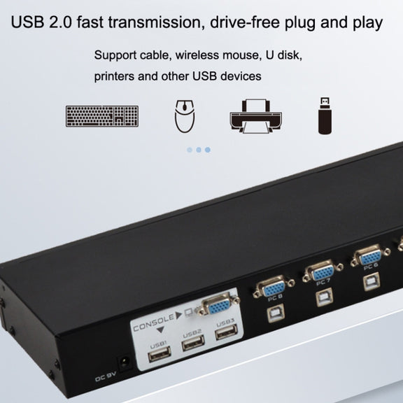 FJGEAR FJ-810UK 8 In 1 Out USB KVM Switcher With Desktop Switch, Plug Type:US Plug(Black)