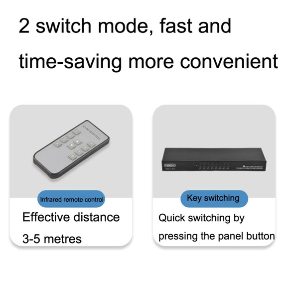FJGEAR FJ-810UK 8 In 1 Out USB KVM Switcher With Desktop Switch, Plug Type:US Plug(Black)