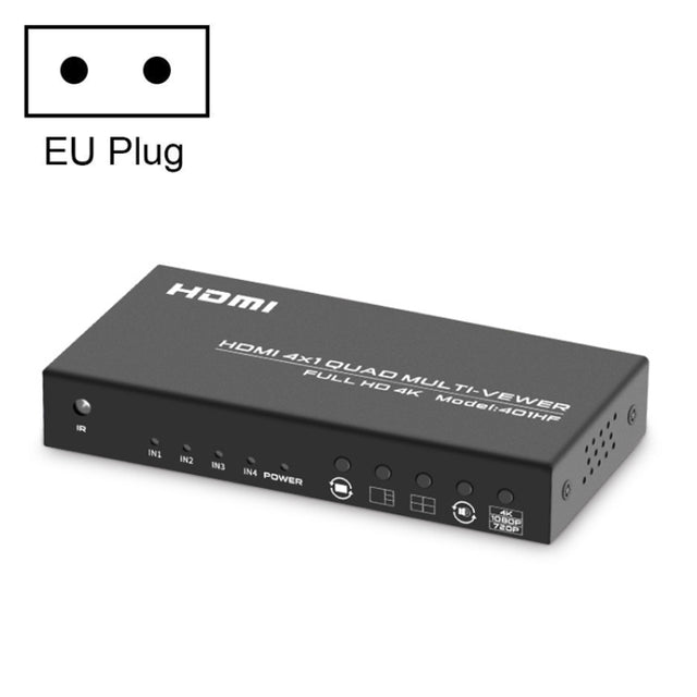 FJGEAR FJ-401HF 4 In 1 Out 4K HDMI Splitter Supports Four Screen Segmentation, Plug Type:EU Plug(Black)