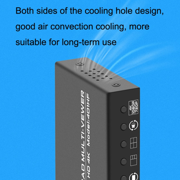 FJGEAR FJ-401HF 4 In 1 Out 4K HDMI Splitter Supports Four Screen Segmentation, Plug Type:US Plug(Black)