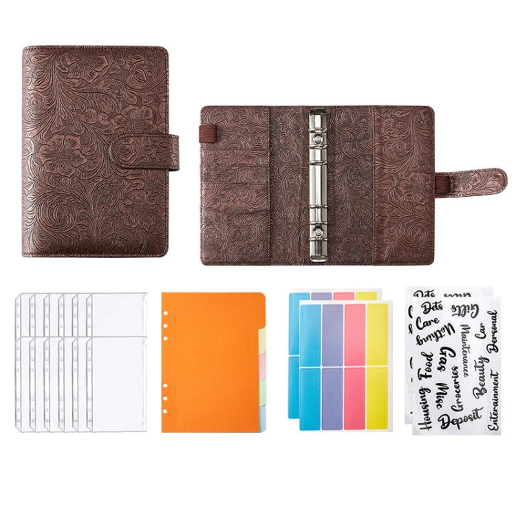 A5 YMX-007 PU Leather Budget Binder Notebook Embossed Model Handbook(Coffee Brown) - free shipping - PMc TechLife - Order now!