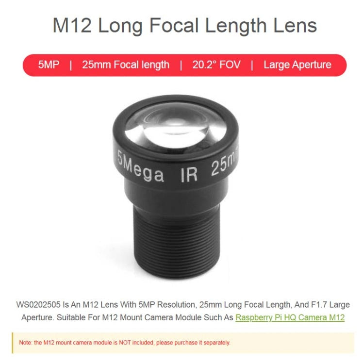 Waveshare WS0202505 For Raspberry Pi M12 Camera Lens ,5MP, 25mm Focal Length,Large Aperture,24054 - free shipping - PMC TechLife - Order now!