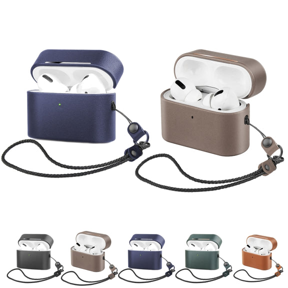 Wireless Earphone Protective Shell Leather Case Split Storage Box For Airpods Pro(Deep Blue)