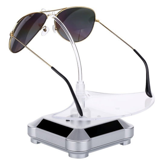 Solar 360 Degree Rotating Turntable Colorful Lights Glasses Display Stand(Silver) - free shipping - PMC Jewellery - Order now!