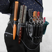 Hairdresser Hair Clipper Comb PU Leather Waist Bag Barber Shop Hair Tools Bag(Black)