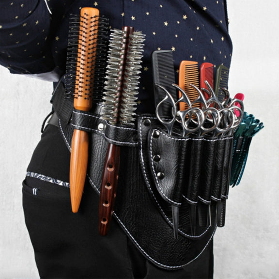 Hairdresser Hair Clipper Comb PU Leather Waist Bag Barber Shop Hair Tools Bag(Black)