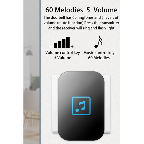 CACAZI A86 Electronic Music Remote Control Doorbell One For One AC Wireless Doorbell, Style:US Plug(Black)