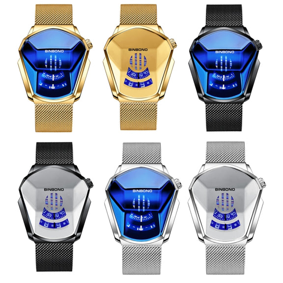 BINBOND Locomotive Concept Watch Men Live Black Technology Watch(White Net Belt-White Steel-White Face)