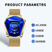 BINBOND Locomotive Concept Watch Men Live Black Technology Watch(Gold Net Belt-Full Gold-Gold Face)