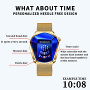 BINBOND Locomotive Concept Watch Men Live Black Technology Watch(Gold Net Belt-Full Gold-Gold Face)