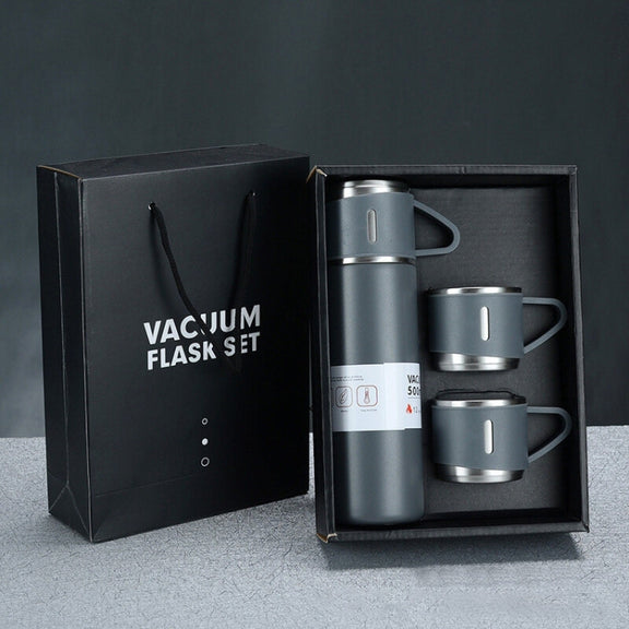 500ml 304 Stainless Steel Thermos Cup Portable Business Tea Cup,Spec: Gift Box Set(Gray)