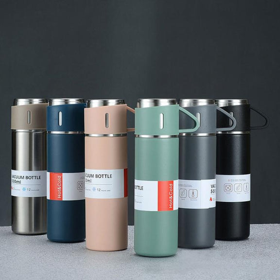 500ml 304 Stainless Steel Thermos Cup Portable Business Tea Cup,Spec: Gift Box Set(Gray)