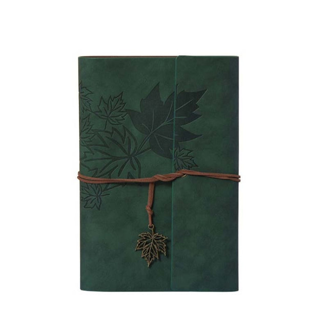 A6 PU Maple Retro Straps Handbook Loose-leaf Notebook(Army Green)