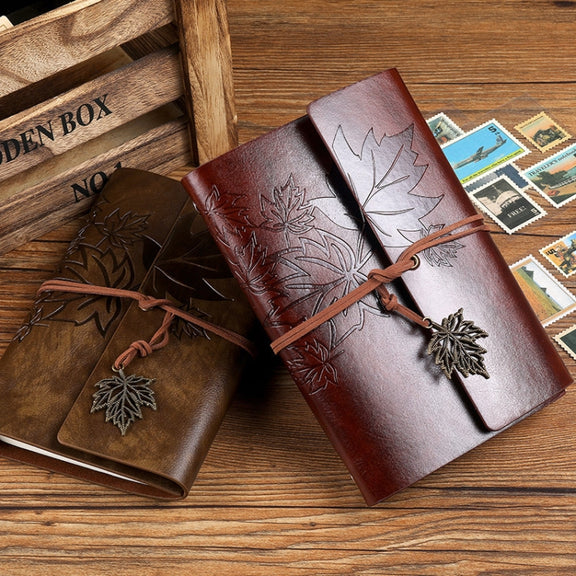 A6 PU Maple Retro Straps Handbook Loose-leaf Notebook(Brown)