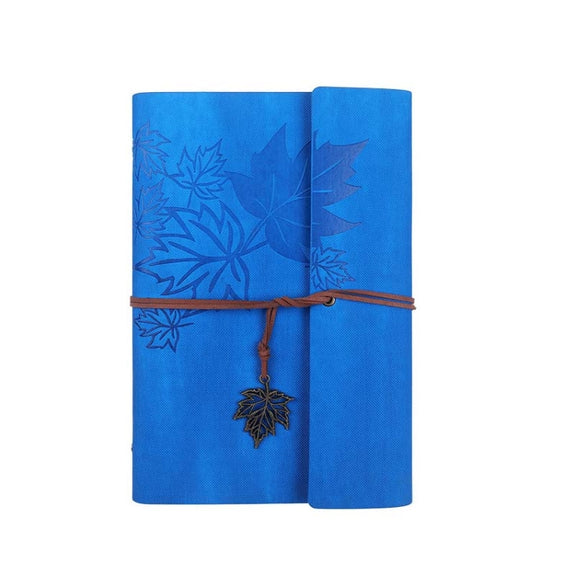 A5 PU Maple Retro Straps Handbook Loose-leaf Notebook(Dark Blue)