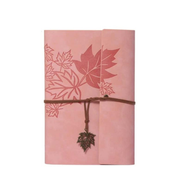 A5 PU Maple Retro Straps Handbook Loose-leaf Notebook(Pink)