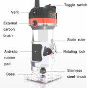 Woodworking Trimming Machine Multifunctional Electric Wood Milling Slotting Machine Engraving Tools US Plug, Material:600W Plastic Body
