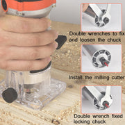 Woodworking Trimming Machine Multifunctional Electric Wood Milling Slotting Machine Engraving Tools US Plug, Material:600W Plastic Body
