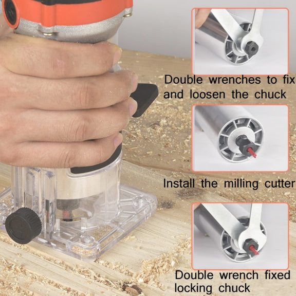 Woodworking Trimming Machine Multifunctional Electric Wood Milling Slotting Machine Engraving Tools US Plug, Material:720W Aluminum Body