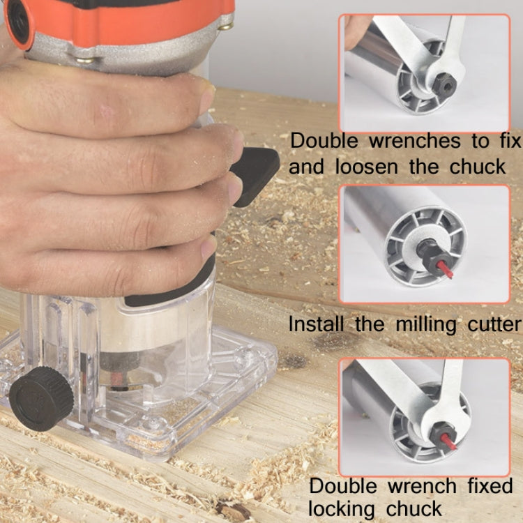 Woodworking Trimming Machine Multifunctional Electric Wood Milling Slotting Machine Engraving Tools US Plug, Material:720W Aluminum Body