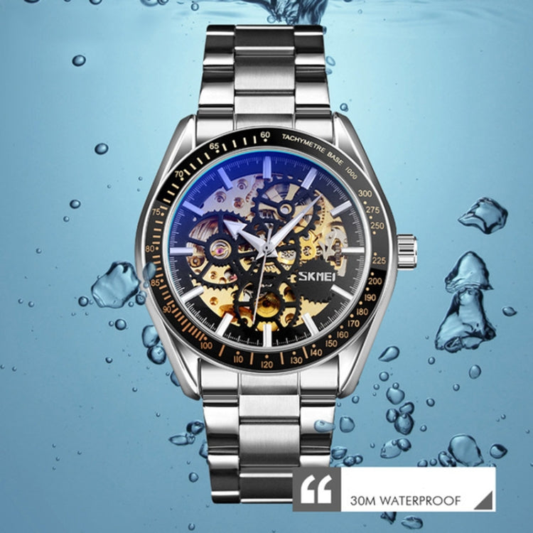 SKMEI 9194 Men Automatic Skeleton Mechanical Steel Band Watch (Black)