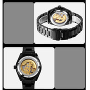 SKMEI 9194 Men Automatic Skeleton Mechanical Steel Band Watch (Black)
