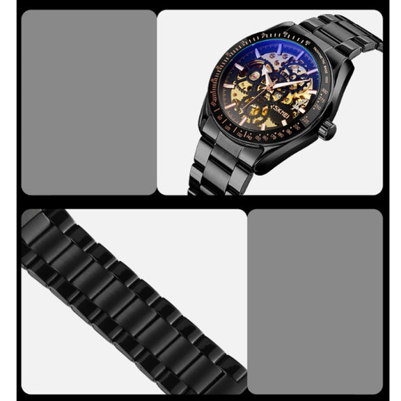 SKMEI 9194 Men Automatic Skeleton Mechanical Steel Band Watch (Silver)