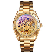 SKMEI 9194 Men Automatic Skeleton Mechanical Steel Band Watch (Golden Gold Face)