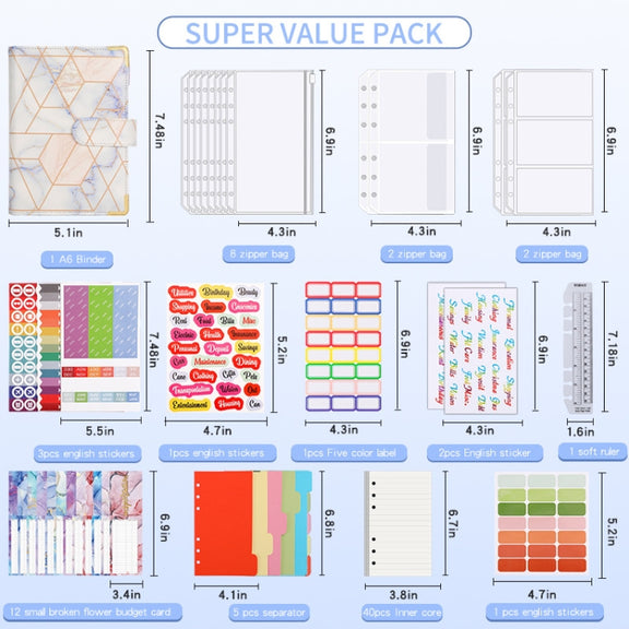 A6 Loose-leaf Notebook Budget Book Marbled Handbook,Style: Basic Model(Blue)