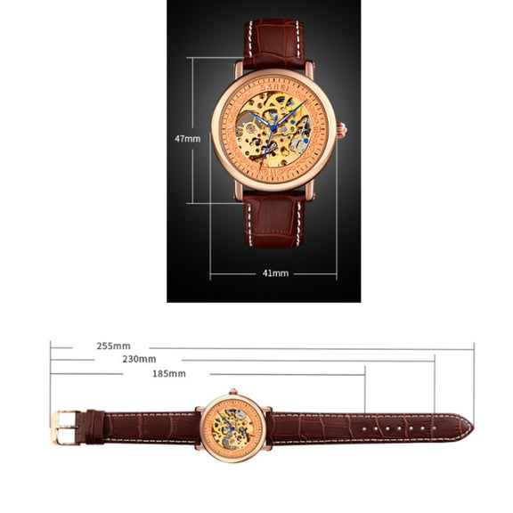 SKMEI 9229 Men Automatic Skeleton Mechanical Watch Thorough Bottom Student Watch(Rose Gold Shell Black Face)