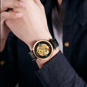 SKMEI 9229 Men Automatic Skeleton Mechanical Watch Thorough Bottom Student Watch(Rose Gold Shell Black Face)