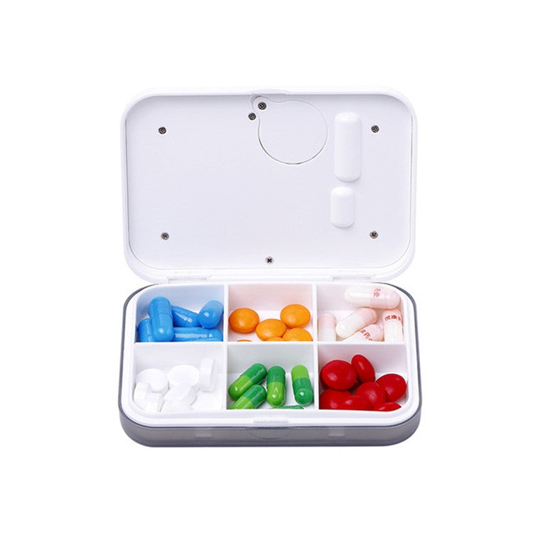 Regular Reminder Compartment Electronic Pill Box 6 Grid Electronic Version Mini Sealed Pill Box(Gray)