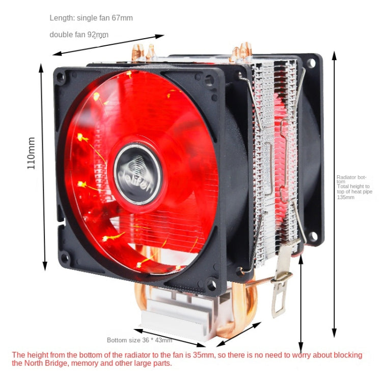 Desktop Computer 6 Copper Tube CPU Radiator Super Quiet Blue Light 3-pin Single Fan