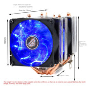 Desktop Computer 6 Copper Tube CPU Radiator Super Quiet Blue Light 3-pin Double Fan