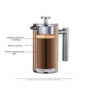 304 Stainless Steel French Pressure Coffee Pot Hand Made Tea Pot, Capacity:800ml