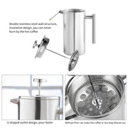 304 Stainless Steel French Pressure Coffee Pot Hand Made Tea Pot, Capacity:800ml