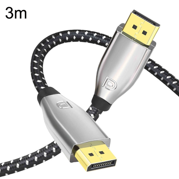 3m 1.4 Version DP Cable Gold-Plated Interface 8K High-Definition Display Computer Cable OD6.0MM 30AWG With Nylon Mesh(Gray)