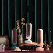 Retro Humidification Tower Fan USB Leafless Fan Water Cooling Spray Humidification Desktop Fan Cooler(White)