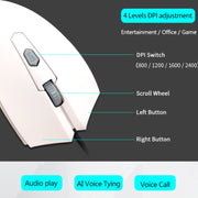 Pcsensor MOS4 4 Keys 2400DPI Game Intelligent Voice Recognition Input Mouse, Cable Length: 1.5m(Mute)