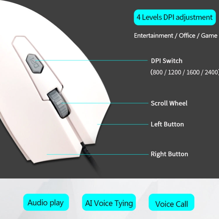 Pcsensor MOS4 4 Keys 2400DPI Game Intelligent Voice Recognition Input Mouse, Cable Length: 1.5m(Mute)