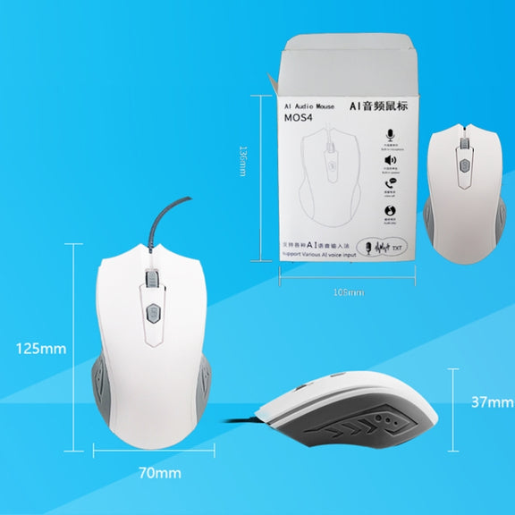 Pcsensor MOS4 4 Keys 2400DPI Game Intelligent Voice Recognition Input Mouse, Cable Length: 1.5m(Mute)